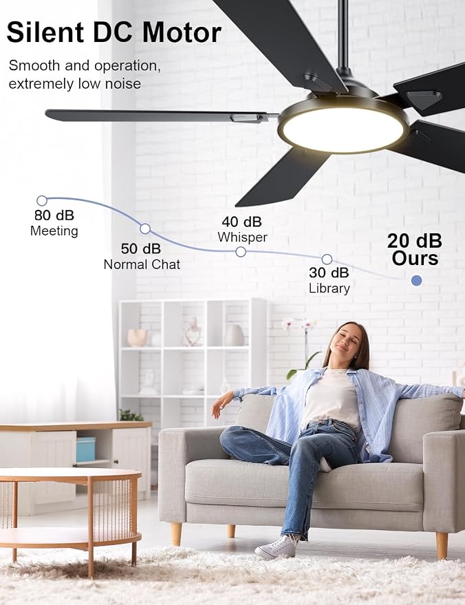 OJX Ceiling Fans with Lights, 52 inch Ceiling fan with Light and Remote/APP Control, 3CCT, Quiet DC Reversible, Dimmable, Modern Ceiling Fan for Bedroom, Living Room, Kitchen, Indoor/Outdoor Use