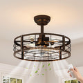 GarveeHome Caged Ceiling Fan 20in with Light, Flush Mount Fan Light Fixture | Metal Cage Flush Mount Ceiling Fan with Light, Remote Control Farmhouse Fan Light for Bedroom