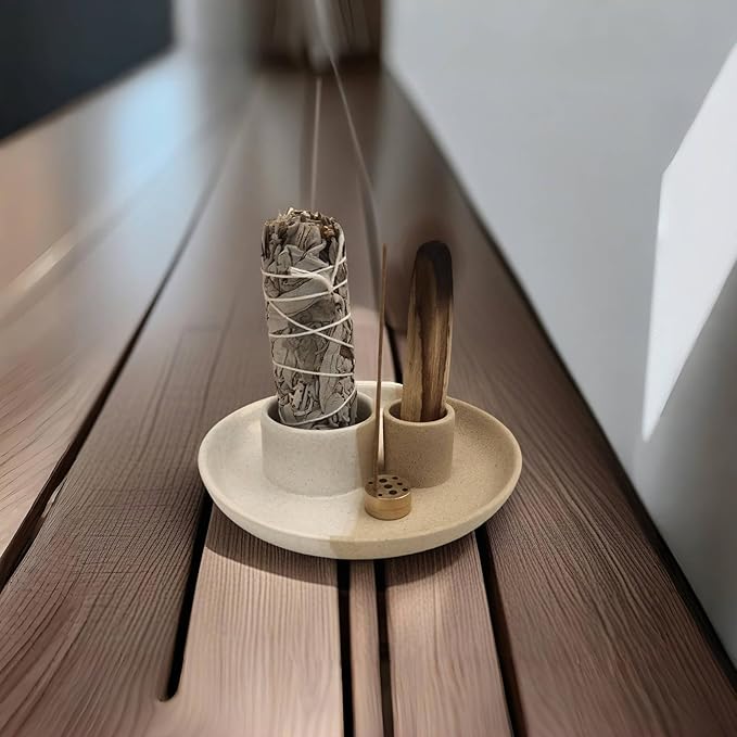 Sage Holder, White Sage Burner, Smudge Bowl, Palo Santo Holder, Incense Holder, Incense Holder Bundle, Sage Holder for Sage Bundle and Palo Santo (Sage Not Included) (White-Speckled)