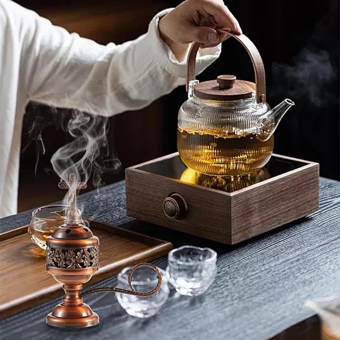 Copper Incense Burner with Tong – Frankincense Charcoal Incense Stand Aromatherapy, Yoga, Spa, Home Decor, and Church Use – Compact & Durable Bakhoor Holder