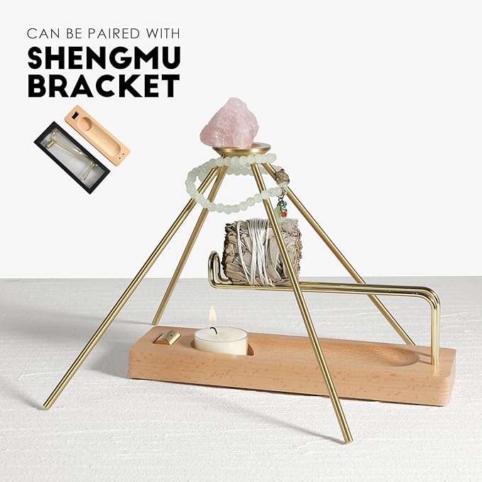 Incense Detachable Brass Pyramid Stand with Cotton Grid Cloth｜Crystal & Jewelry Display｜Smudging Purification｜Anti-Tarnish｜Holds 3KG (Standard, Brass Pyramid Stand)