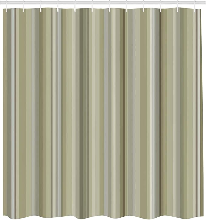 Ambesonne Stripes Shower Curtain, Abstract Ocean Inspired Palette Lines Geometrical Image Illustration, Cloth Fabric Bathroom Decor Set with Hooks, 75" Long, Green