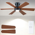 Hounberi 46" Low Profile Black Ceiling Fan Pull Chain with Light and Remote | Flush mount modern design. Features 3-CCT dimmable LED & quiet reversible motor. Ideal airflow for bedroom & living room