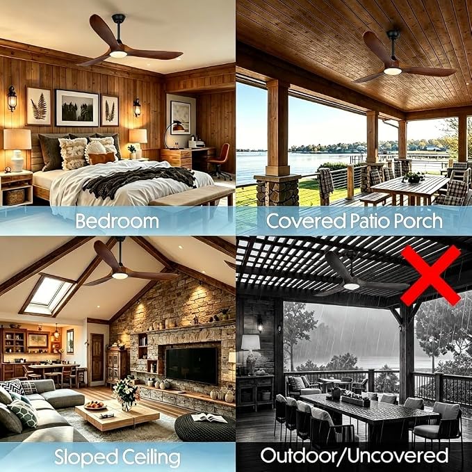 Farmhouse Ceiling Fans with Lights, 60 inch Outdoor Ceiling Fan for Patios with Light, 3 Blades Wood Ceiling Fan Damp Rated Large Airflow Commercial Ceiling Fans for Exterior House Porch Gazebo