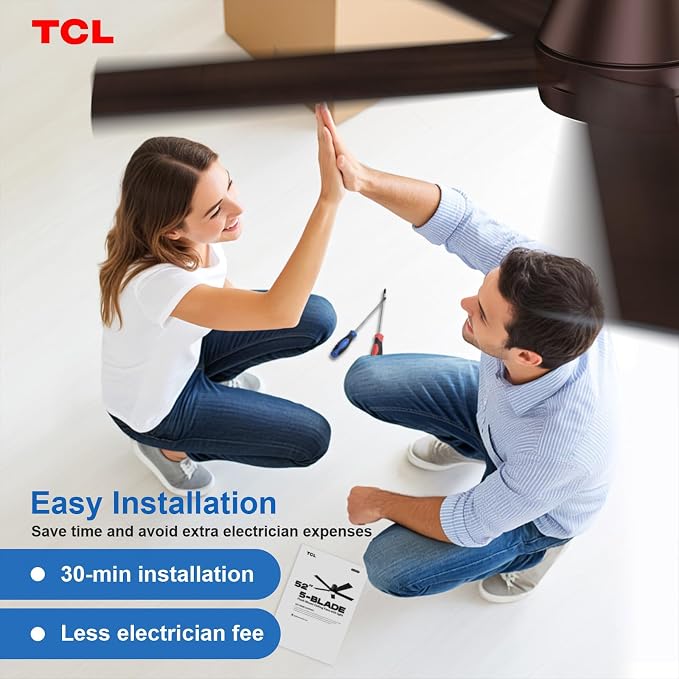 TCL Ceiling Fan with Light: Oil Rubbed Bronze Finish 5 Wood Grain Blade Low Profile Remote Control Flush Mount DC Reversible 3CCT Dimmable Noiseless Fan with Light for Indoor and Room