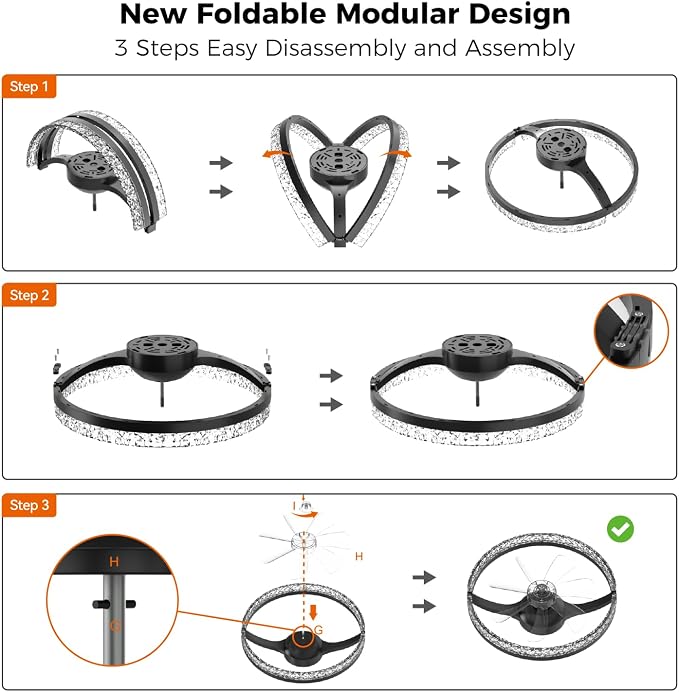 Ceiling Fans with Lights and Remote, Low Profile Ceiling Fan, Morden Flush Mount LED Fan Light, 3000K-6500K Dimmable for Bedroom, Kitchen, Living Room, Srystal, Black