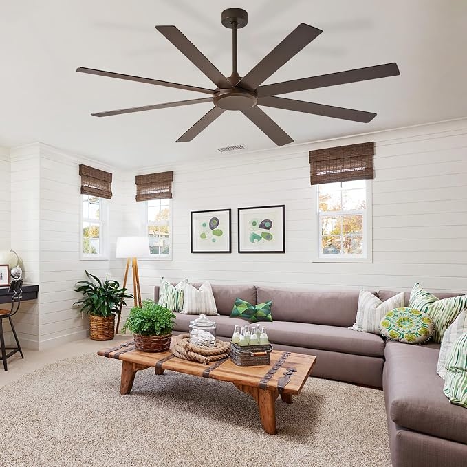 Depuley Large Ceiling Fan without Light: 66 Inch Indoor/Outdoor Fan Reversible DC Motor 6 Speed - Dual 8 Blades Big Ceiling Fans with No Light for Living Room Covered Patio, Brown