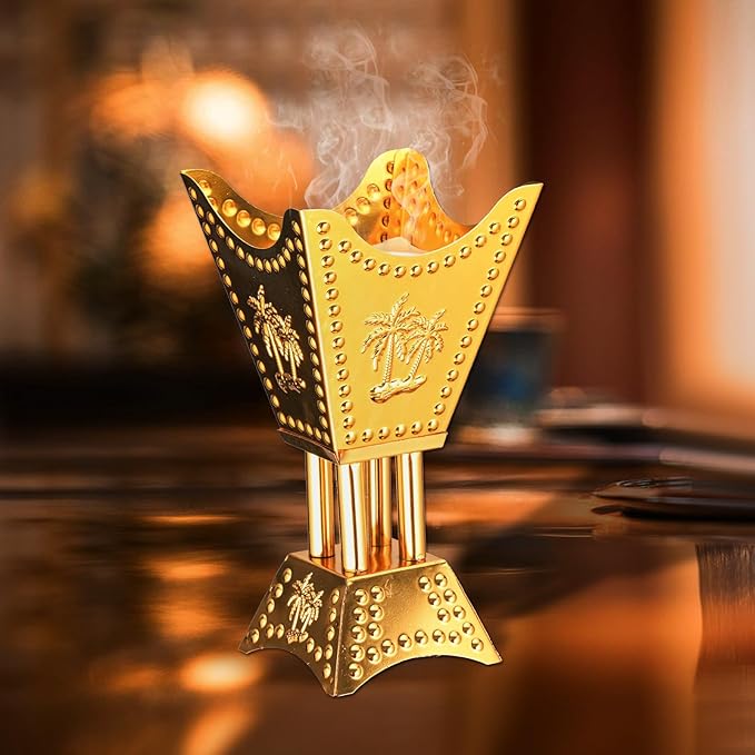 Decorative Palm Tree Incense Burner, Gold Metal Design (Gold-WF012)
