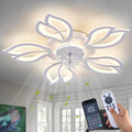 Dalouguan Ceiling Fan with Lights Remote Control, 26" White Modern Leaf 6 Speeds 3 Light Color Low Profile Flush Mount Ceiling Fan for Kitchen Bedroom