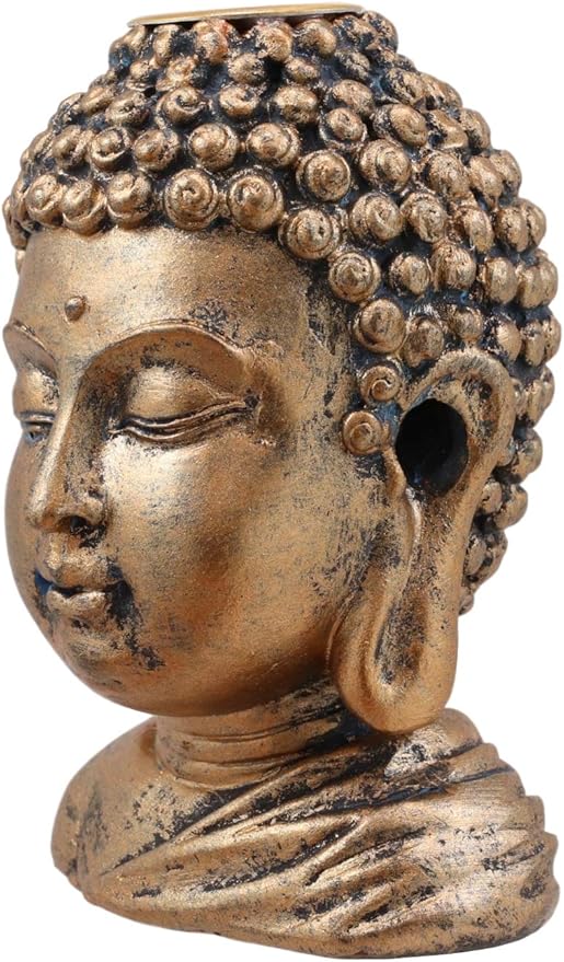 Ebros Eastern Enlightenment Shakyamuni Buddha Gautama Head with Ushnisha Backflow Incense Cone Burner Holder Statue 3.5" H in Bronze Finish Buddhism Bodhisattva Feng Shui Zen Figurine
