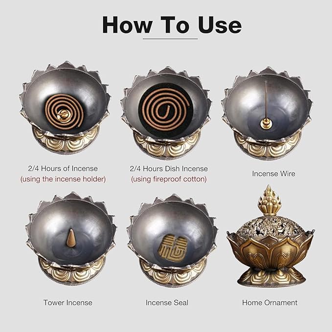 Incense Holder, Vintage Style Backflow Smoke Censer Incense Burner Stick Cone Holder for Home Decoration(Bronze) 2.95 x 2.71inch