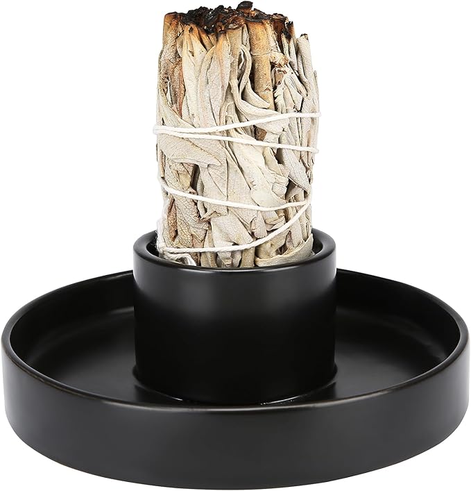 Sage Holder, Sage Burner, Sage Holder for Burning, Smudge Bowl, Sage Sticks Holder, Incense Holder, Black Candlestick Holder, Altar Decor