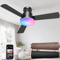 CINOTON Smart Ceiling Fan with Lights, 42'' RGBCW Low Profile Ceiling Fan with Lights and Remote, App/Voice Control, Reversible DC Motor, 2400lm Dimmable, 6 Speeds, Quiet Fan for Bedroom, Living Room