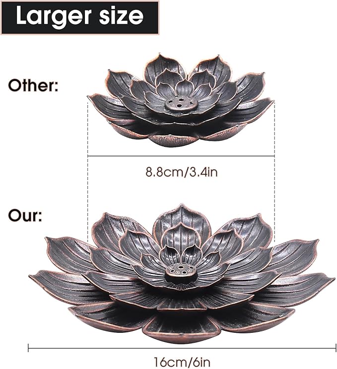 Incense Burner, Lotus Incense Holder for Sticks, 6" Ash Catcher Catch All Ashes, Detachable Incense Burner Holder, Easy Clean for Meditation Yoga Relaxation, Home Decor, Zinc
