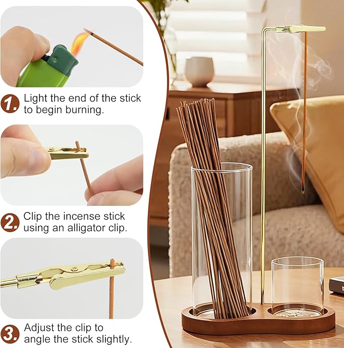 2 in 1 Incense Holder for Sticks, Anti-Ash Flying Incense Burner with Glass Ash Catcher and Incense Sticks Organizer for Meditation Yoga Spa Home Decor
