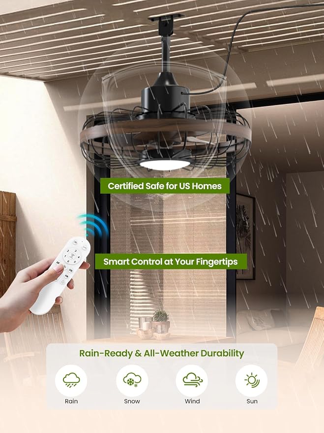 18 Inch Outdoor Ceiling Fans with Light for Patios,Ceiling Fan Smart APP & Remote Control, 6 Speeds, 3 Color Temperatures, Gazebo Lights Outdoor Ceiling Fans for Patio Waterproof,Porch