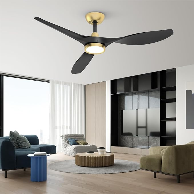 Roomratv Ceiling Fans with Lights and Remote Control,Quiet Noiseless Reversible DC Motor,6 Speeds,Timers, 3 CCT, Indoor Use, Plastic Blades,52 Inch Black and Gold Modern Ceiling Fan for Living Room
