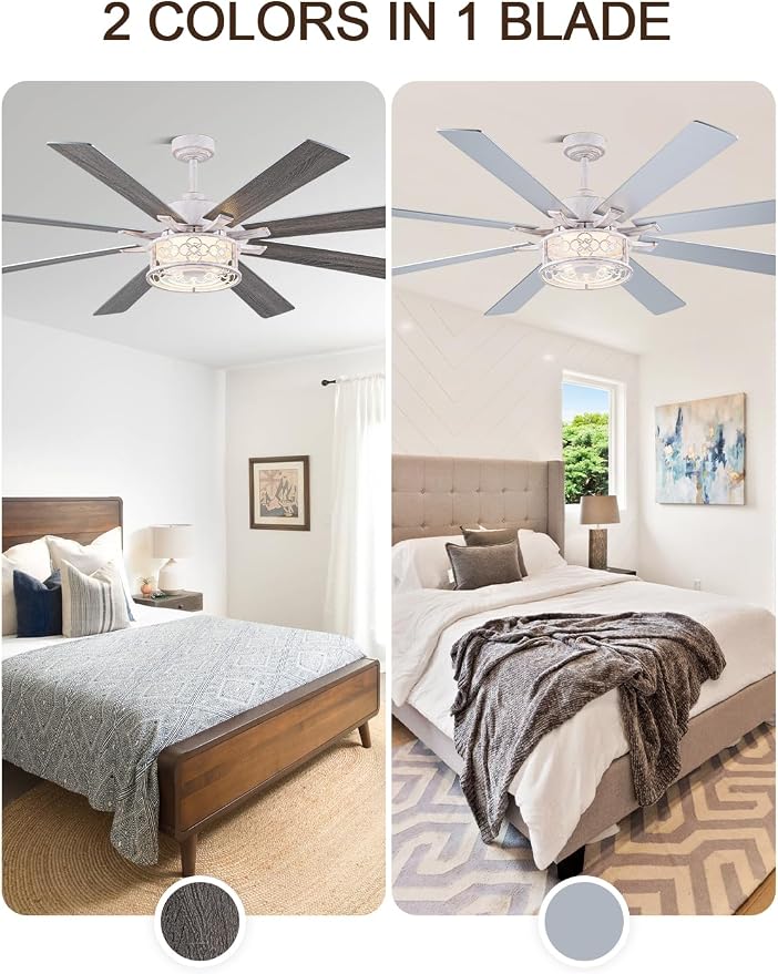 72 in Farmhouse Ceiling Fan with Lights Large Rustic Ceiling Fan | Retro White Caged Fandelier, Industrial Chandelier Light with Remote for Living Room Indoor, Reversible DC Motor 6 Speeds