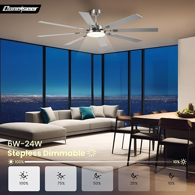 72 Inch Ceiling Fans with Lights and Remote, Dual Color 8 Blades, Bedroom Living Room Office Library Cafe Outdoor Industrial, 3CCT Dimmable, 6 Speed Reversible Quiet DC Motor, Sand-nickel/Wood Grain