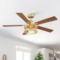 52 Inch Vintage Gold Ceiling Fans with Lights and Remote, 5 Dual Finish Blades, Quiet Reversible Motor, Farmhouse Ceiling Fan Light for Living Room & Bedroom