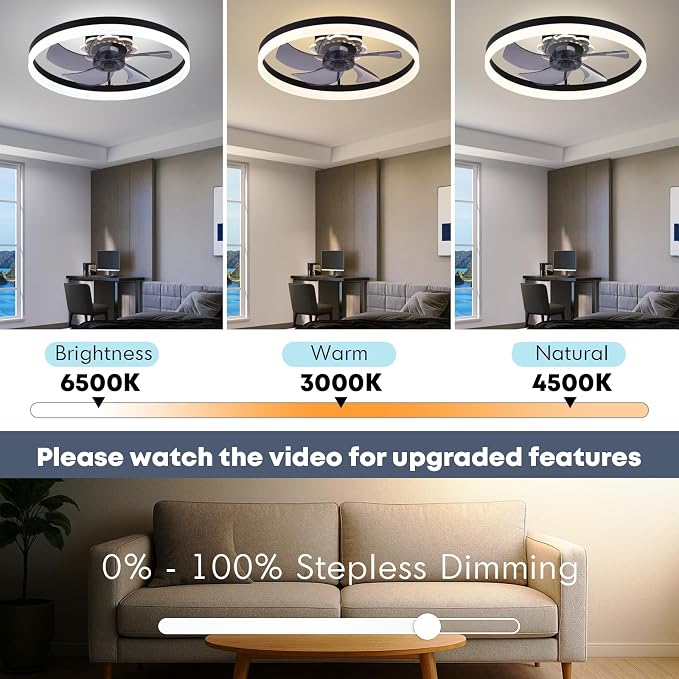 FSZDORJ 20'' Ceiling Fan with Light and Remote, Low Profile Ceiling Fan with Light, Dimmable Flush Mount Ceiling Fan Light, 6 Speeds Fan, App&Remote Control, Fandelier Quiet Fan for Bedroom F115 White