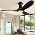 52 inch Smart Flush Mount Ceiling Fans with Lights, Low Profile Ceiling Fan with WIFI Alexa and App Remote Control, Quiet DC Motor, 3 Blades Wood Modern fan for Indoor Outdoor Bedroom Patio, Black