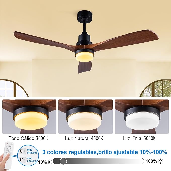 60 Inch Ceiling Fans with Lights and Remote Control, Dimmable LED Light,Quite DC Motor, Indoor Outdoor Wood Ceiling Fan with 3 Blade for Patio Living Room, Bedroom, Office, Summer House