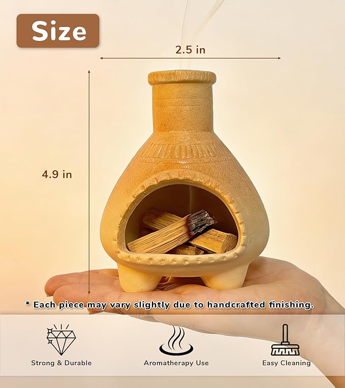 Mini Ceramic Palo Santo Holder for Incense Sticks, White Sage and Meditation Decor, Decorative Palo Santo Burner (Natural)
