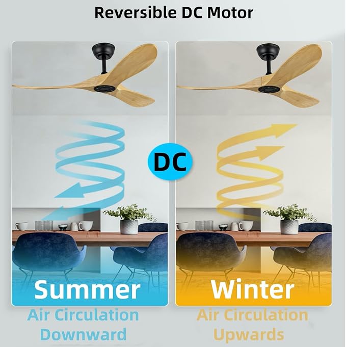 Contemporary Style 52 Inch Wooden Ceiling Fan, Boom Mounted, with Remote Control, Reversible DC Motor, Suitable for Living Room, Bedroom, Dining Room, Terrace, Farmhouse