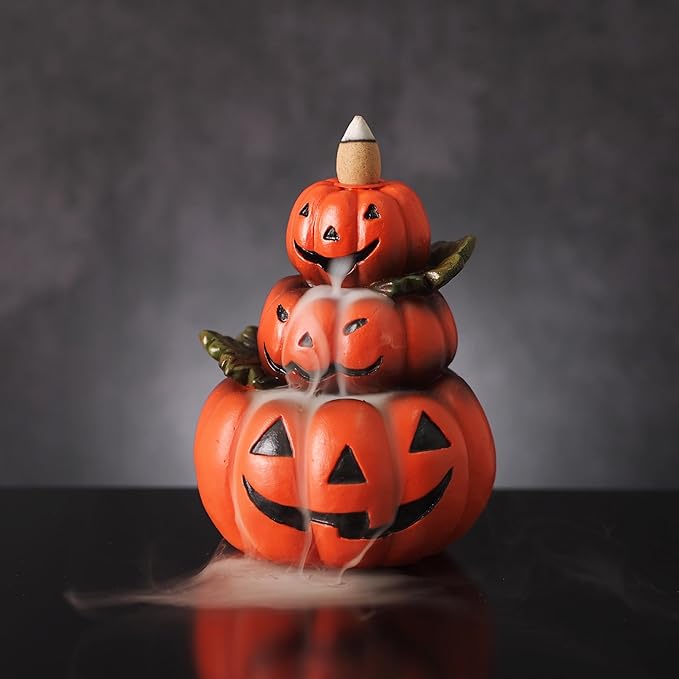 HOSLEY Resin Backflow Incense Cone Burner Holder, Pumpkins Decor Statue 4.72" High with 20 Pieces of Dragon Blood Backflow Incense Cones