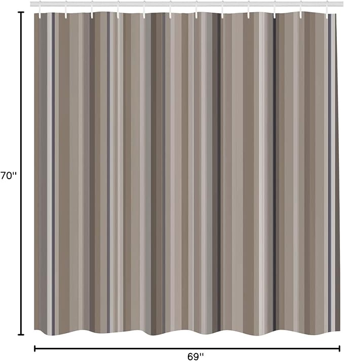 Ambesonne Stripes Shower Curtain, Abstract Ocean Inspired Palette Lines Geometrical Image Illustration, Cloth Fabric Bathroom Decor Set with Hooks, 70" Long, Warm Taupe