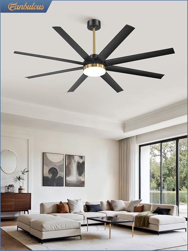 Fanbulous 65 Inch Large Ceiling Fans with Lights, Black Ceiling Fan with Remote Control, Dimmable, 3CCT, Quiet, Modern Ceiling fan For Living Room, Bedroom, Kitchen, Patio, Outdoor