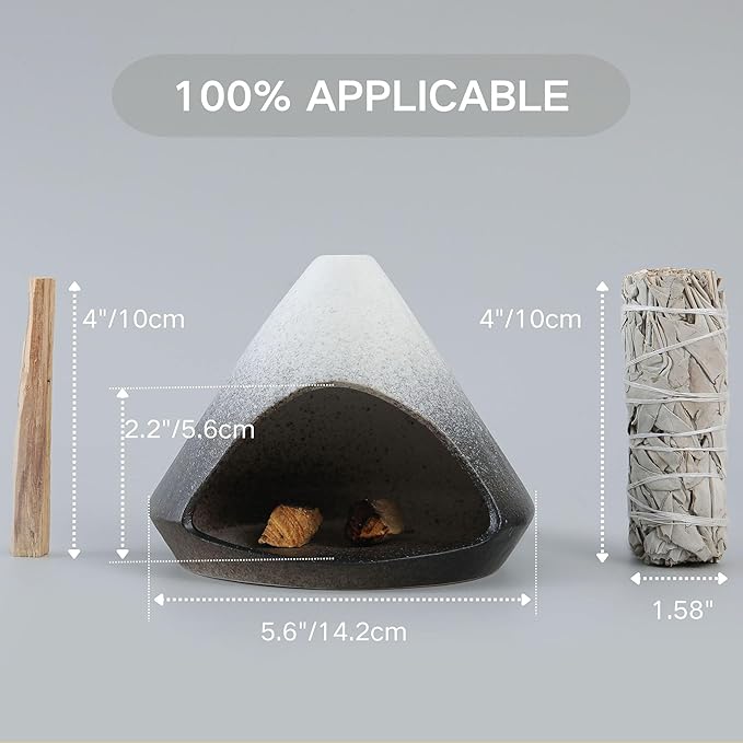 Chiminea Palo Santo Holder Sage Burner, Ceramic Incense Holder for Burning Sage Smudge Sticks and Palo Santo, Smudge Bowl for Yoga, Meditation, and Energy Cleansing (Black)