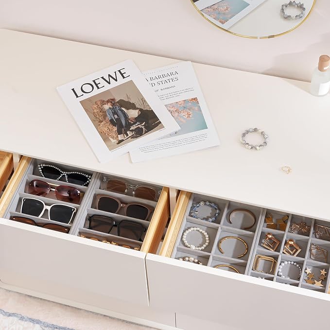 ProCase Stackable Jewelry Organizer Trays for Drawers, Jewelry Drawer Inserts Container Display Case Storage for Earring Necklace Ring Bracelet Sunglasses Glass -Grey, 4 Layers