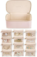 VLANDO Jewelry Box Organzier for Travel,Graduation Gifts for Daughter,Jewelry Case with 12 Pcs Velvet Jewelry Bags for Earrings Necklace Rings,Valentine's Day,Birthday, Wedding Gift for Wome-Pink