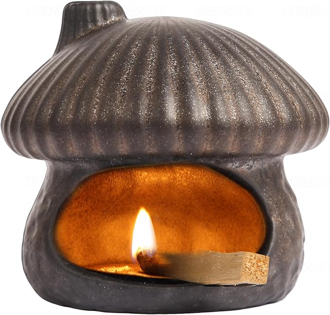 Palo Santo Holder Mushroom Shape, Ceramic Sage Holder for Burning Palo Santo Burner for Meditation, Yoga and Relaxation(Gilt Gold)