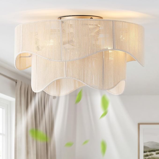 Flush Mount Ceiling Fan with Lights, 20" Low Profile Boho Ceiling Fan with Light Remote Control, Caged with 6 Speeds for Bedroom, Nursery, Living Room