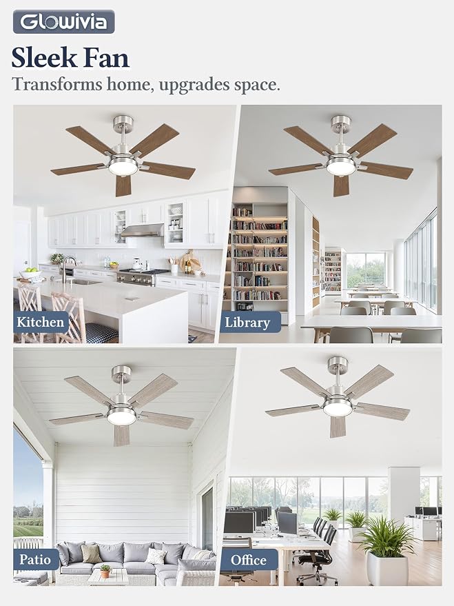 42 Inch Ceiling Fan with Lights and Remote, Smart APP Control, Dimmable with All-Setting Memory, Quiet DC Motor Reversible Blades, Damp Rated Modern Ceiling Fan for Bedroom Patio Living Room