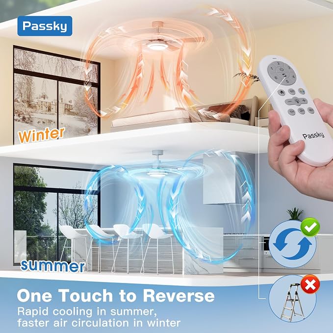 Passky Ceiling Fans with Lights, 52 inch Modern Ceiling Fan with Light and Remote Control, 3CCT, Dimmable, Reversible, Noiseless, Silver Ceiling Fan for Bedroom, Living Room