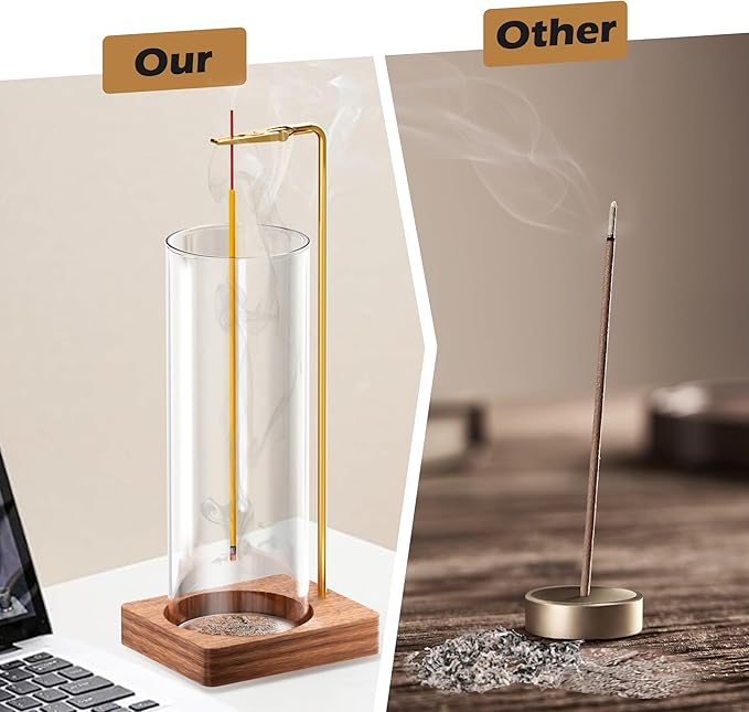 HzTinT Incense Holder for Sticks, Insence-Stick Holder, Anti-Ash Flying No Mess Incense Burner, Incense Stick Holder with Glass Ash Catcher, for Yoga Spa Meditation Home Decor(1 Pack)