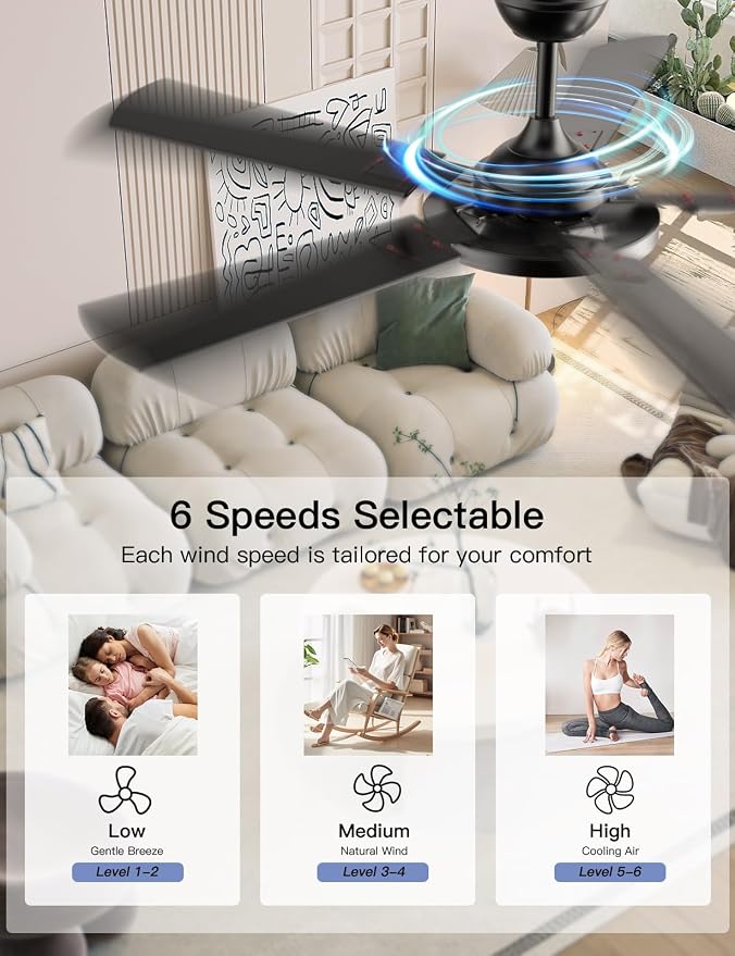 OJX Ceiling Fans with Lights, 52 inch Ceiling fan with Light and Remote/APP Control, 3CCT, Quiet DC Reversible, Dimmable, Modern Ceiling Fan for Bedroom, Living Room, Kitchen, Indoor/Outdoor Use