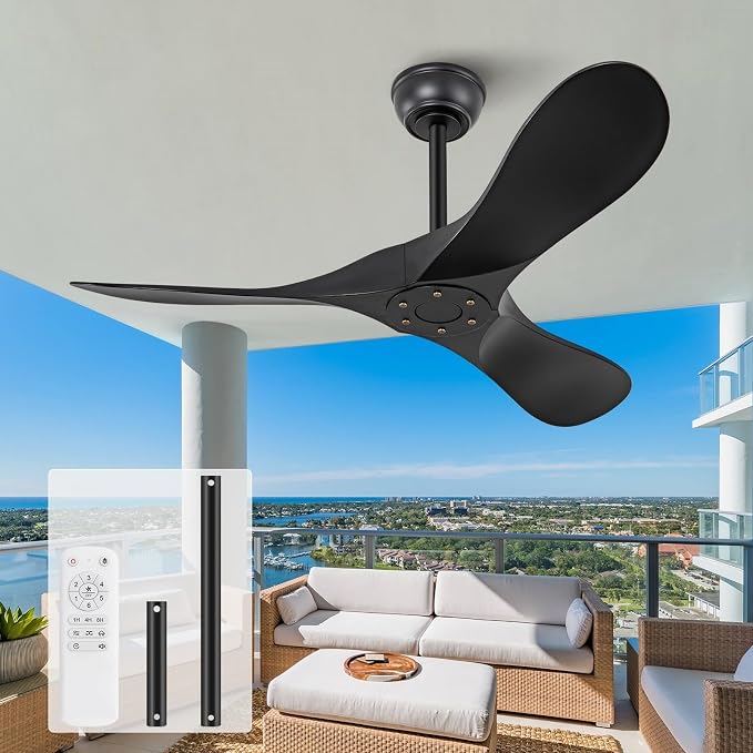 KBZZ 42 Inch Black Ceiling Fans without Lights,6 Speeds,Reversible Silent DC Motor,3 ABS Blades,Modern Ceiling Fan no Light with Remote for Indoor Outdoor Farmhouse Office Patio