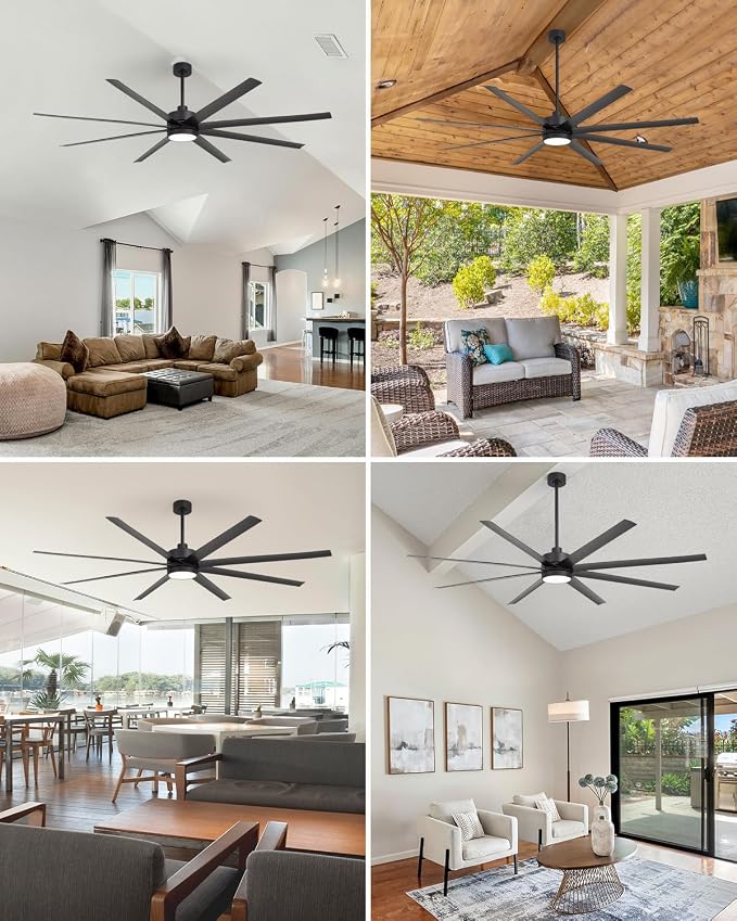 84 Inch Industrial Large Ceiling Fans with Lights and Remote, 8 ABS Blades, 6-Speed Reversible DC Motor, 3CCT LED, 3 Downrods, Big Commercial Ceiling Fan Fandeliers for Warehouse/Garage/Shop/Gym/Porch