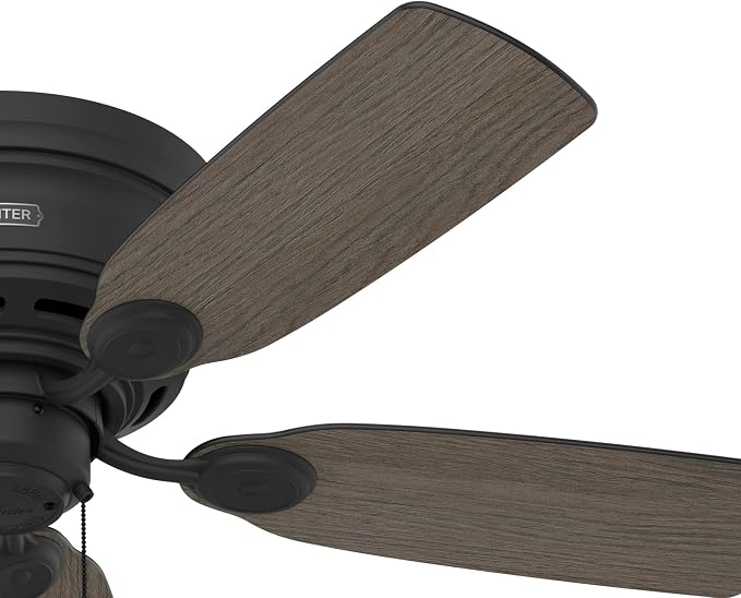 Hunter Low Profile IV, Indoor, Ceiling Fan, No Light, 42 inch, Matte Black | Low Profile Flush Mount, Pull Chain, 5 Blades, For Bedroom, Living Room, Kitchen, 52392