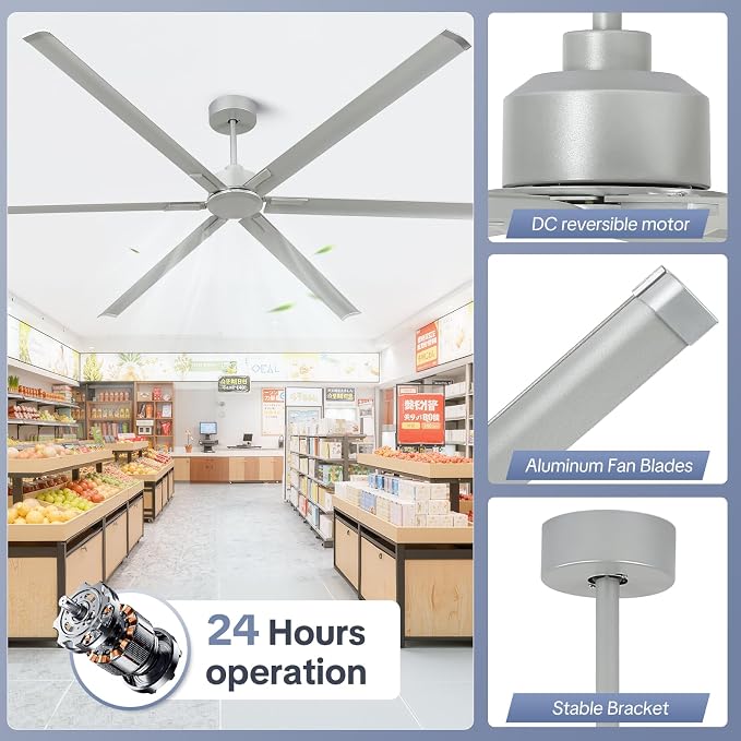 120 Inch HVLS Industrial Ceiling Fan No Lights, Extra Large Commercial Ceiling Fan with Aluminum Blades, Reversible DC Motor, Remote Control, Big Assed Heavy Duty for Shop Warehouse Gym Garage