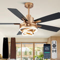 52" Black and Gold Modern Chandelier Fandelier Ceiling Fan with Light | DC motor, reversible, dimmable, 3 adjustable rings for DIY shape; recommended for bedroom, living room, and indoor use.