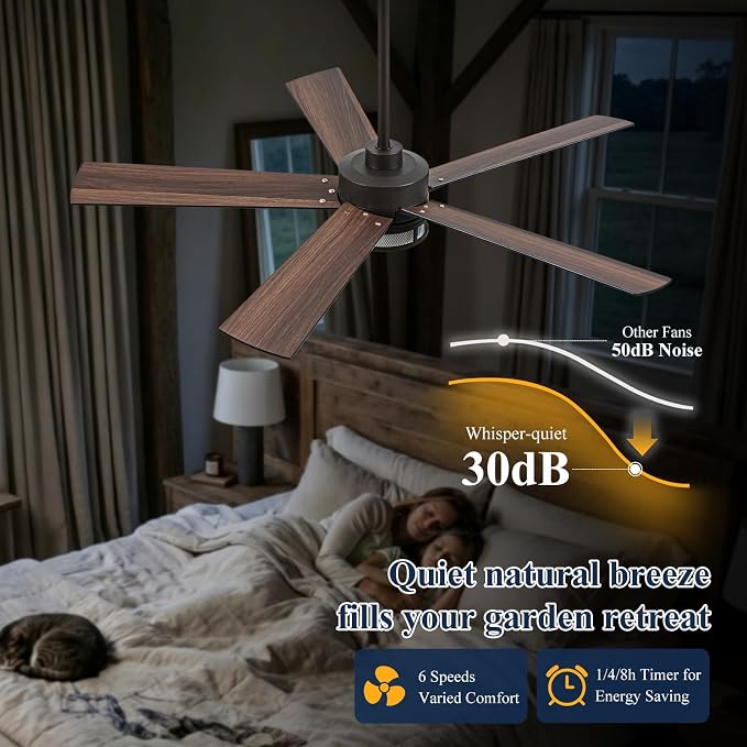 NORFOLK 52 Inch Outdoor Waterproof Ceiling Fans with Lights, Rustic Ceiling Fan and Remote for patios, Wet Rated 3 Color LED Lighting for Patios, Gazebos and Farmhouse