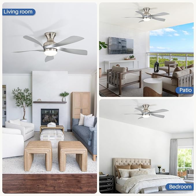 Sofucor 42 Inch Low Profile Ceiling Fan with Light, Flush Mount Outdoor Ceiling Fan with Remote for Farmhouse Bedroom Living Room Patio, Dimmable LED High Airflow Quiet Reversible DC Motor