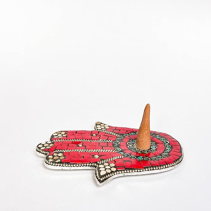 Red - Hamsa Hand Incense Holder - Mosaic Stones
