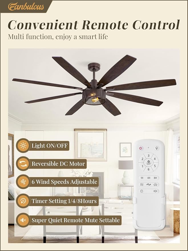 Fanbulous Farmhouse Ceiling Fans with Lights and Remote, 72 Inch Oil Bronze Industrial Caged Ceiling Fans for Bedroom Living Room Kitchen, 6 Speed Reversible Quiet DC Motor, Dual Finish 8 Blades